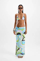 City Maxi Skirt by Cin Cin, Mars Blue print in a sleek self-lined silhouette. Pair with the Cleo top for a bold, coordinated look.