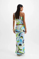 City Maxi Skirt by Cin Cin, Mars Blue print in a sleek self-lined silhouette. Pair with the Cleo top for a bold, coordinated look.