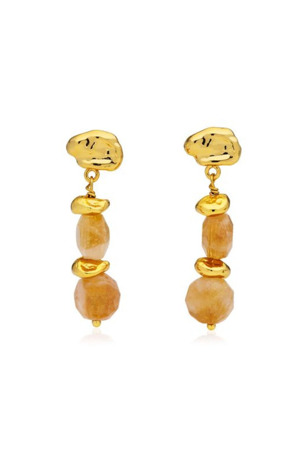 Claret Earrings by Amber Sceats – 24k gold plated earrings with natural citrine quartz and textured bead details.