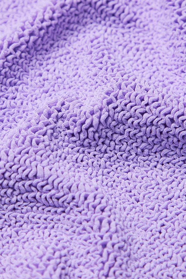 Classic Swim in Lilac by Hunza G, stretchy crinkle one-piece designed for ages 7–12. Ideal for sunny vacations and swim play.