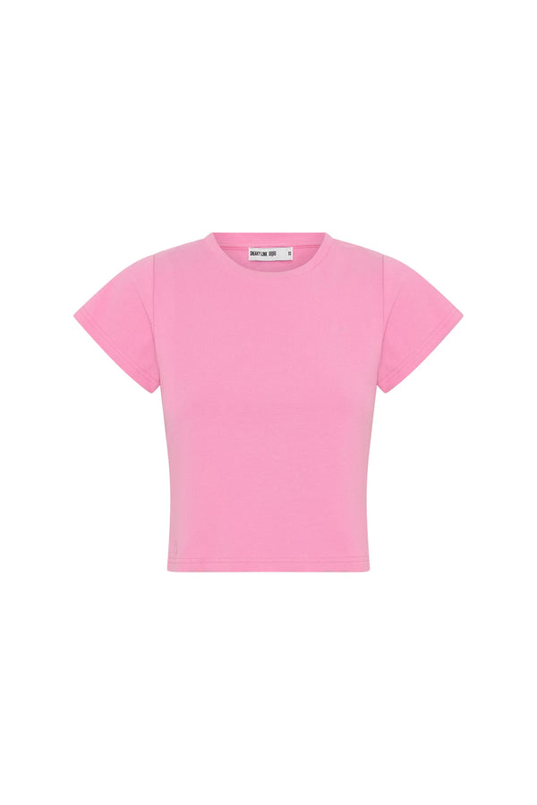 Claudia Baby Tee White by Sneaky Link, cotton blend cropped tee with stretch fit. Perfect for everyday wear or layering looks.