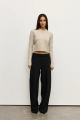 Claudia V Knit Urchin by Bayse – fitted wool blend knit with crossover V neckline and brushed texture.