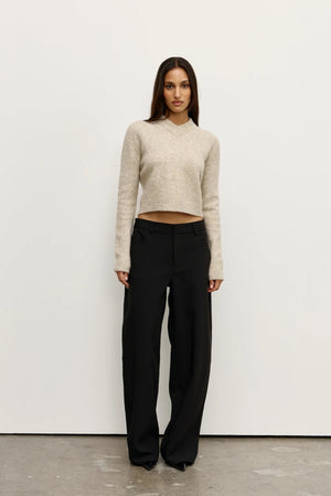 Claudia V Knit Urchin by Bayse – fitted wool blend knit with crossover V neckline and brushed texture.