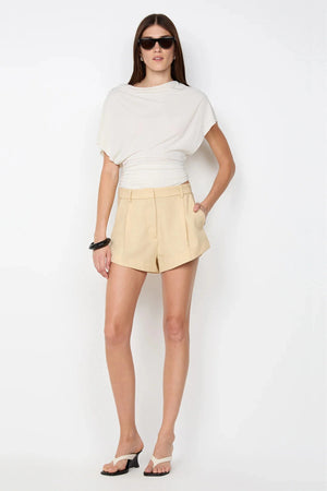 Clementine Batwing Top by Bec and Bridge — a draped jersey top with soft batwing sleeves and a gathered waist, perfect for refined styling.