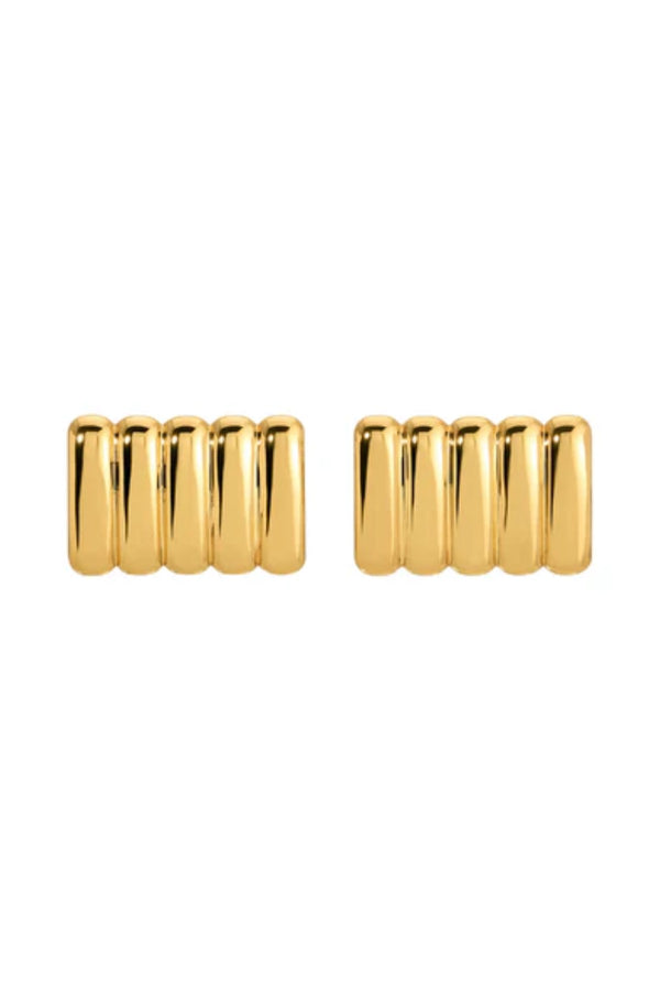 Clemmie Maxi Earrings Gold by Heaven Mayhem - sculptural ribbed statement earrings in 18k gold plated stainless steel, perfect for bold everyday styling.