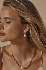 Cleopatra Necklace by Amber Sceats - gold bead necklace with freshwater pearl detail, designed for bold elegant styling.