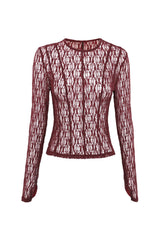 Close To You Top Bordeaux by Mossman - sheer lace long sleeve top with crew neckline and thumbholes, perfect for sleek layering or statement styling.