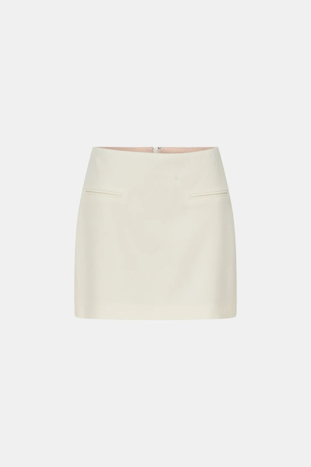 Cobble Skirt Cream by Camilla and Marc, tailored wool-blend mini with welt pocket detail for polished everyday to evening looks.