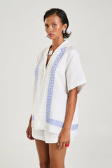 Collared Short Sleeve Shirt by Summi Summi – a boxy shirt with embroidered detail and button front. Perfect for summer styling.