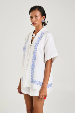 Collared Short Sleeve Shirt by Summi Summi – a boxy shirt with embroidered detail and button front. Perfect for summer styling.