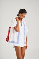 Collared Short Sleeve Shirt by Summi Summi – a boxy shirt with embroidered detail and button front. Perfect for summer styling.