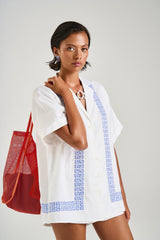 Collared Short Sleeve Shirt by Summi Summi – a boxy shirt with embroidered detail and button front. Perfect for summer styling.