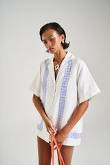 Collared Short Sleeve Shirt by Summi Summi – a boxy shirt with embroidered detail and button front. Perfect for summer styling.