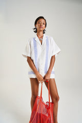 Collared Short Sleeve Shirt by Summi Summi – a boxy shirt with embroidered detail and button front. Perfect for summer styling.