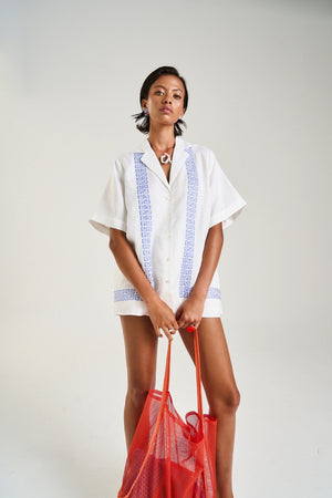 Collared Short Sleeve Shirt by Summi Summi – a boxy shirt with embroidered detail and button front. Perfect for summer styling.