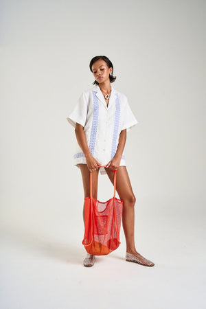 Collared Short Sleeve Shirt by Summi Summi – a boxy shirt with embroidered detail and button front. Perfect for summer styling.