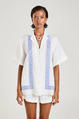 Collared Short Sleeve Shirt by Summi Summi – a boxy shirt with embroidered detail and button front. Perfect for summer styling.