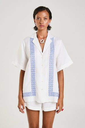 Collared Short Sleeve Shirt by Summi Summi – a boxy shirt with embroidered detail and button front. Perfect for summer styling.