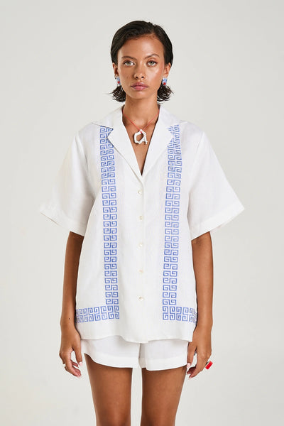 Collared Short Sleeve Shirt by Summi Summi – a boxy shirt with embroidered detail and button front. Perfect for summer styling.
