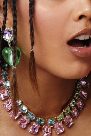 Cool Mum Choker Green Pink by Mayol, gold plated choker with Swarovski stones. Perfect for playful styling or statement looks.