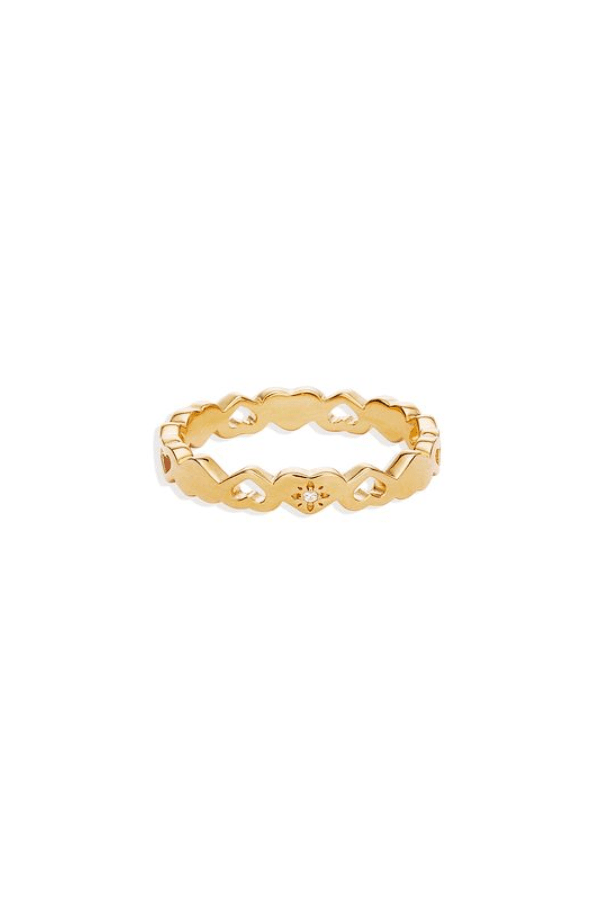 By Charlotte | 18k Gold Vermeil Gold Connected Hearts Ring | Girls with Gems