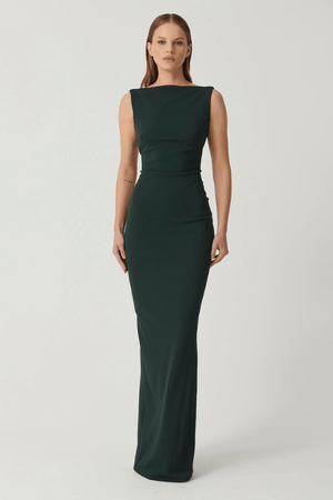 Verona Gown Sacramento by Effie Kats – '90s-inspired stretch-crepe gown with high neckline and sleek silhouette for timeless glamour.