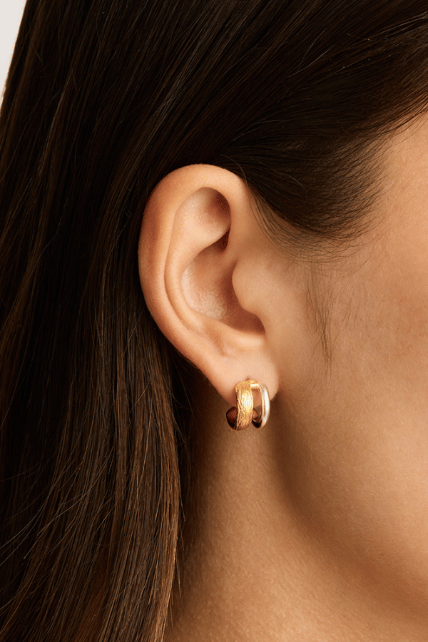 By Charlotte | 18k Gold Vermeil Two Tone Shield Hoops | Girls With Gems