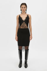 Cora V Neck Lace Bodysuit Black by camilla and marc – Japanese lace bodysuit with V neckline and scalloped edges.