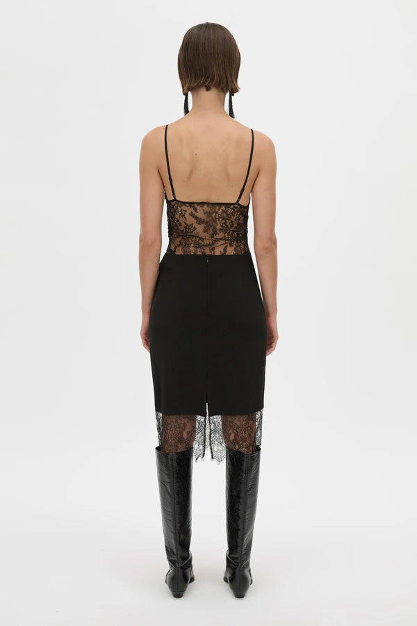 Cora V Neck Lace Bodysuit Black by camilla and marc – Japanese lace bodysuit with V neckline and scalloped edges.
