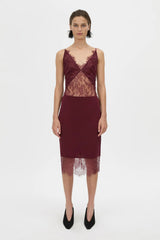 Cora V Neck Lace Bodysuit Burgundy by camilla and marc – Japanese lace bodysuit with V neckline and scalloped edges.