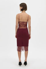 Cora V Neck Lace Bodysuit Burgundy by camilla and marc – Japanese lace bodysuit with V neckline and scalloped edges.