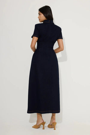Cotton Mix Denim Collared Midi Dress by Odd Muse, structured denim midi dress with collar, perfect for chic day to evening wear