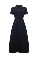 Cotton Mix Denim Collared Midi Dress by Odd Muse, structured denim midi dress with collar, perfect for chic day to evening wear