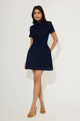 Cotton Mix Denim Collared Mini Dress by Odd Muse, structured denim mini dress with collar, perfect for chic day to night styling