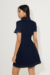 Cotton Mix Denim Collared Mini Dress by Odd Muse, structured denim mini dress with collar, perfect for chic day to night styling