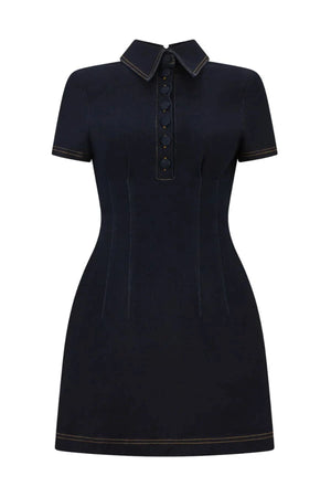 Cotton Mix Denim Collared Mini Dress by Odd Muse, structured denim mini dress with collar, perfect for chic day to night styling