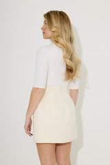 Cotton Mix Structured Skirt in Cream by Odd Muse – high-waisted tailored mini skirt with cinched waist and sleek fit.
