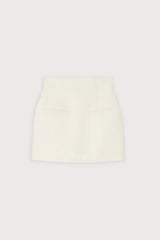 Cotton Mix Structured Skirt in Cream by Odd Muse – high-waisted tailored mini skirt with cinched waist and sleek fit.