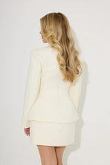 Cotton Mix Structured Top in Cream by Odd Muse, tailored V-neck long sleeve top with cinched waist detail.