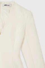 Cotton Mix Structured Top in Cream by Odd Muse, tailored V-neck long sleeve top with cinched waist detail.