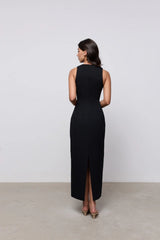 Cotton Mix Volume Midi Dress Black by Odd Muse – fitted sleeveless midi dress with waist cinch and scoop neckline.