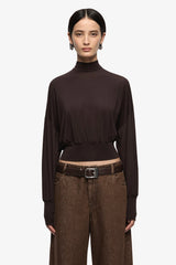 Court Long Sleeve Top Dark Chocolate by Bec + Bridge, long sleeve top with high neck and relaxed fit. Perfect for everyday wear or layered looks.