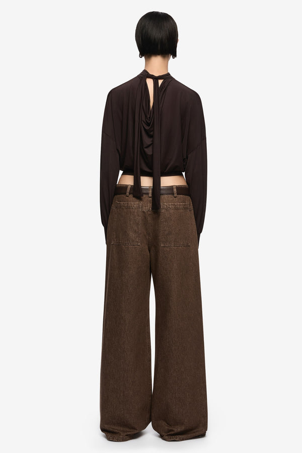 Court Long Sleeve Top Dark Chocolate by Bec + Bridge, long sleeve top with high neck and relaxed fit. Perfect for everyday wear or layered looks.