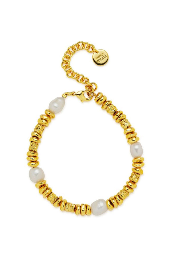 Creo Bracelet by Amber Sceats, pearl and textured gold bracelet, perfect for luxe everyday or dinner wear.