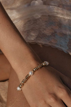 Creo Bracelet by Amber Sceats, pearl and textured gold bracelet, perfect for luxe everyday or dinner wear.