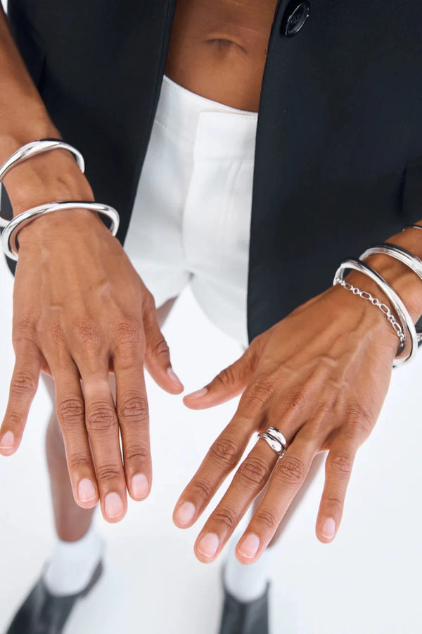 Cristabel Bangle by Avant Studio, an elegant 925 sterling silver oval bangle with minimalist 5mm band. Ideal for daily wear.