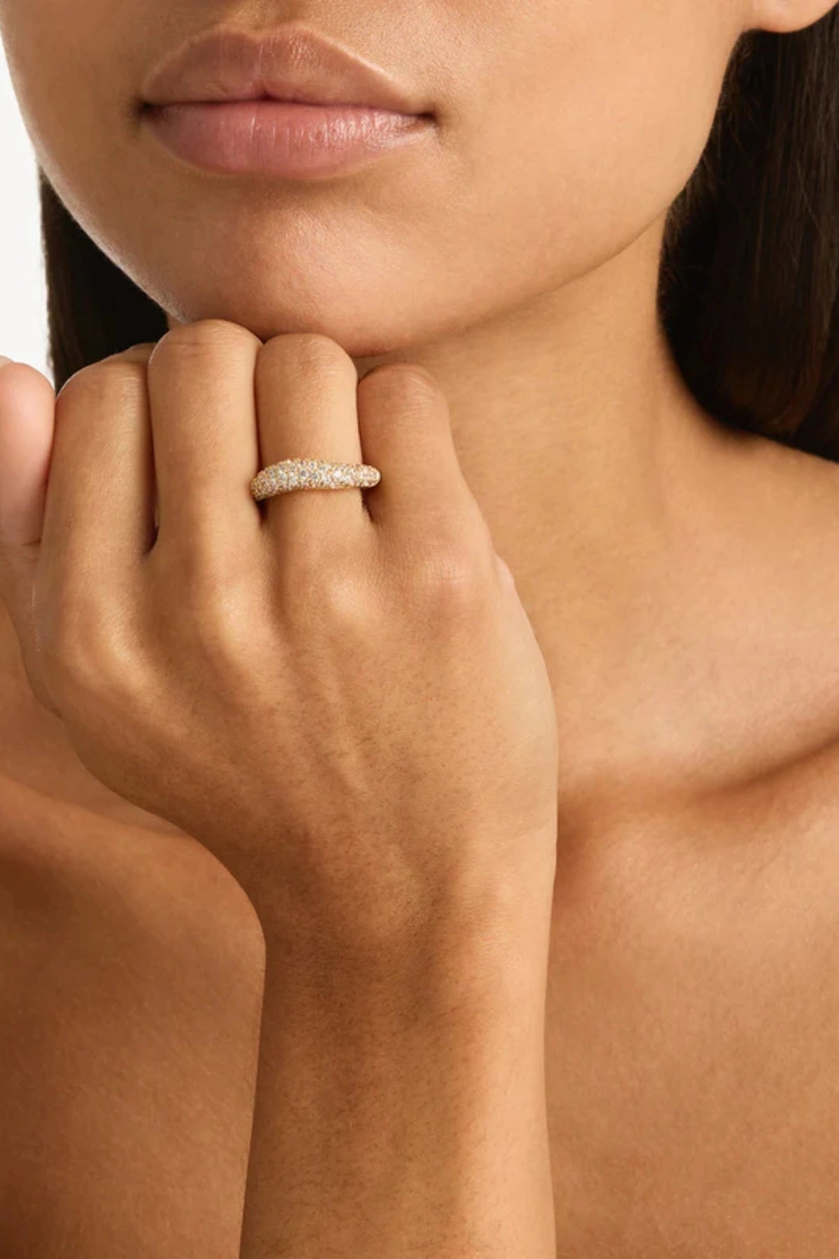 Crystal Wave Ring by By Charlotte — an 18k gold vermeil pavé ring with an undulating wave shape, perfect for elegant everyday styling.