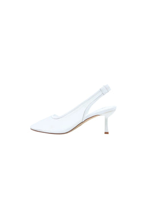 Cynthia White Mesh Heel by Sneaky Link – a slingback heel with mesh upper and sleek shape. Perfect for elevated styling.