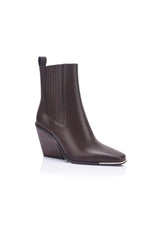 Cyrus Boot Brown Leather Brown by Lana Wilkinson - leather ankle boots with square toe and heel, designed for a sleek modern look.