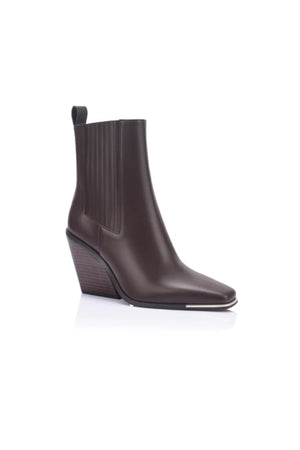 Cyrus Boot Brown Leather Brown by Lana Wilkinson - leather ankle boots with square toe and heel, designed for a sleek modern look.